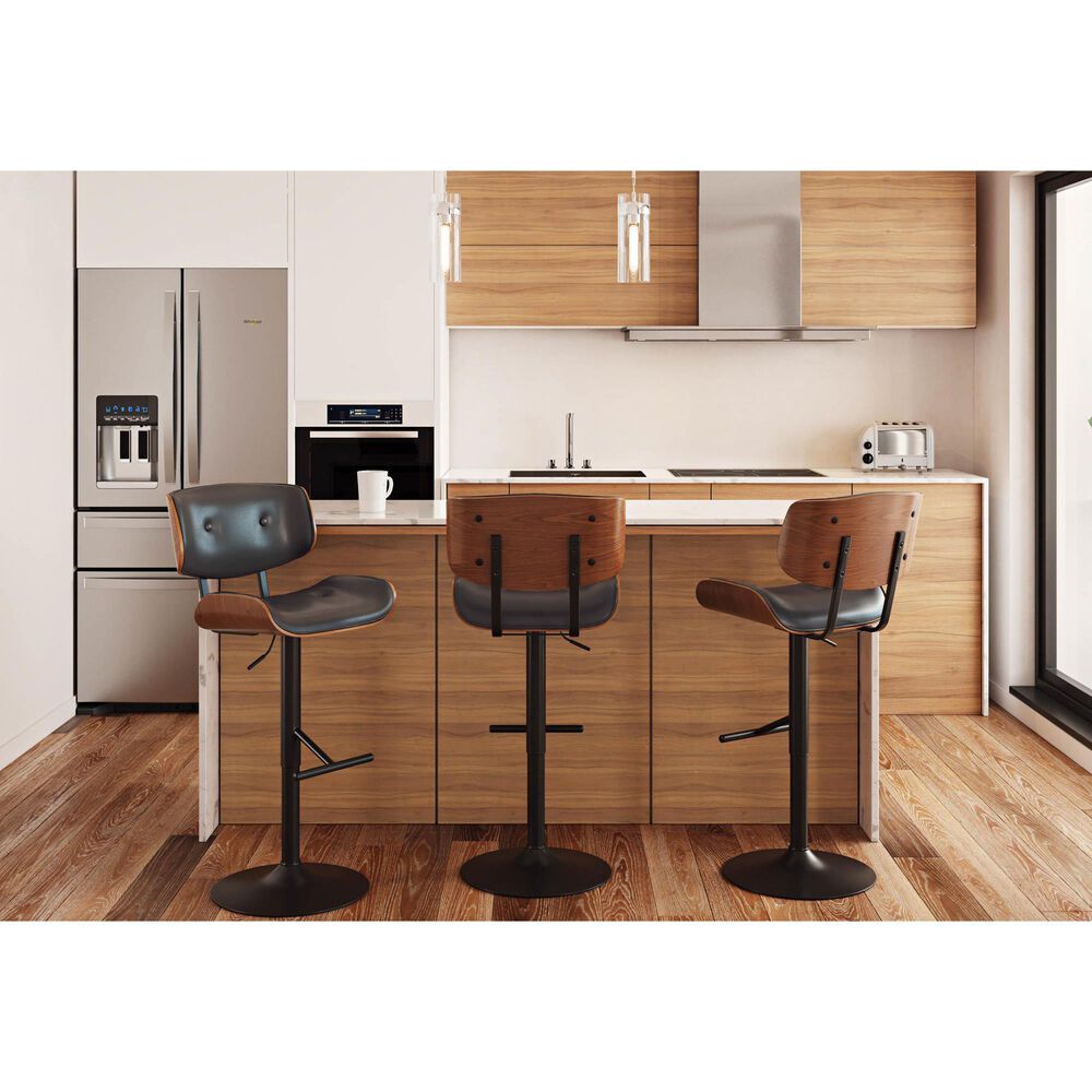 Lumisource Lombardi Swivel Adjustable Barstool with Grey Cushion in Black and Walnut, , large