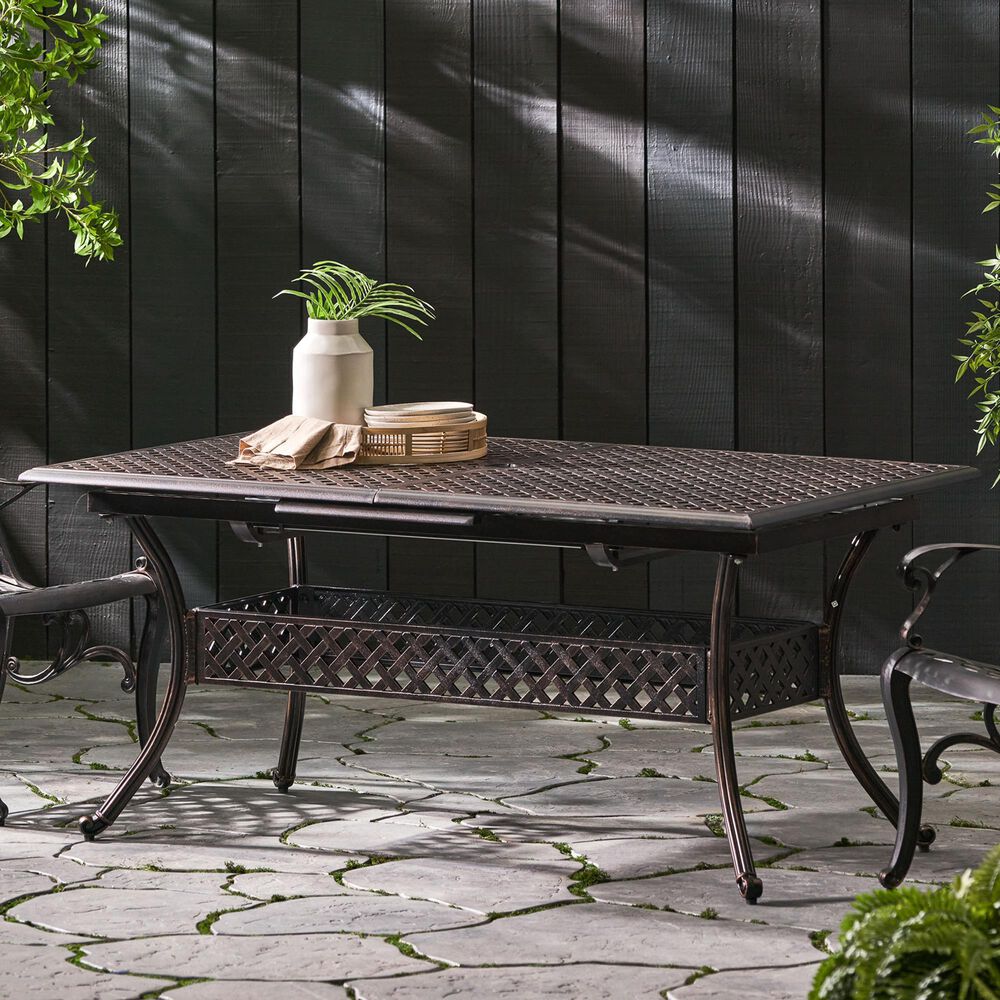 Hearth and Haven Abigail Outdoor Expandable Aluminum Dining Table in Black, , large
