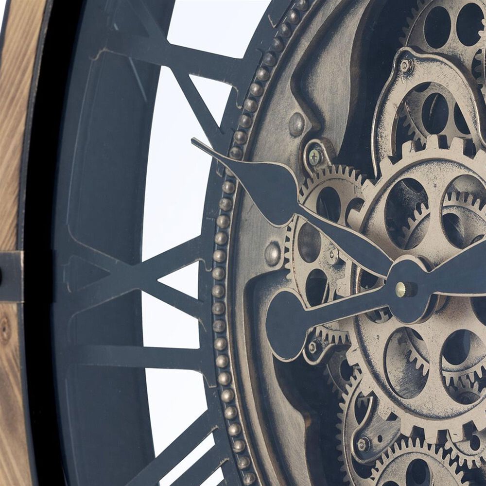 Yosemite Home Decor Iron Framed Gear Wall Clock in Black and Gold, , large