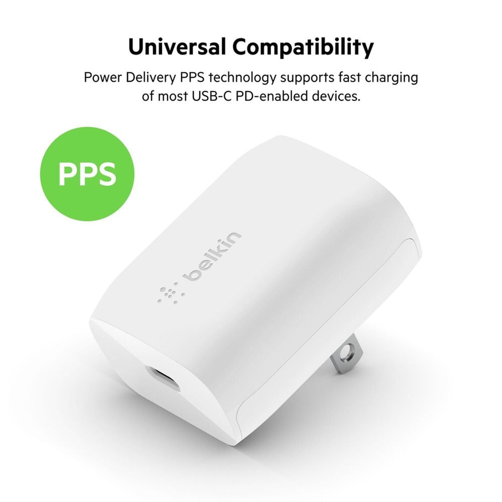 Belkin BoostCharge 20W USB-C PPS Wall Charger with Type C to Lighting Cable in White, , large