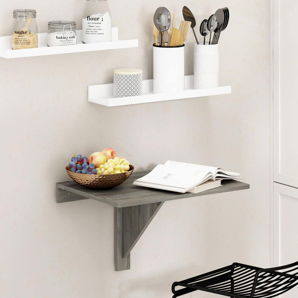 HOMLUX Wall Mounting Folding Table in French Oak Grey, , large