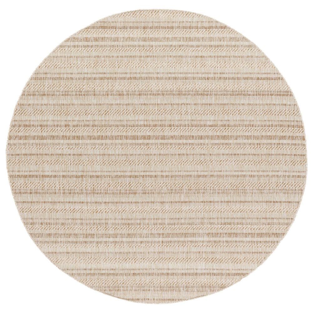 Surya Eagean EAG-2409 Light Beige, Brown, Cream and Light Brown 6"7" Round Indoor/Outdoor Area Rug, , large