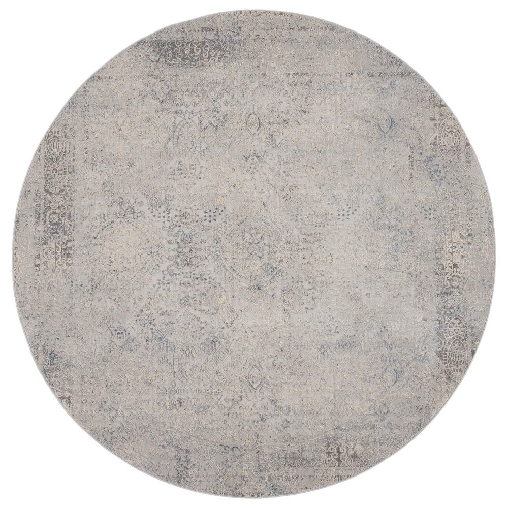 Nourison Rustic Textures Ivory and Light Blue 5"3" Round Area Rug, , large