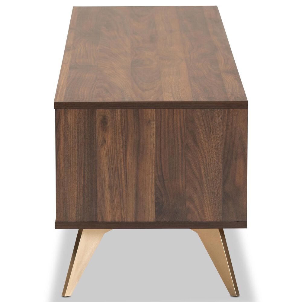 Baxton Studio Dena 63&quot; TV Stand in Walnut Brown and Gold, , large