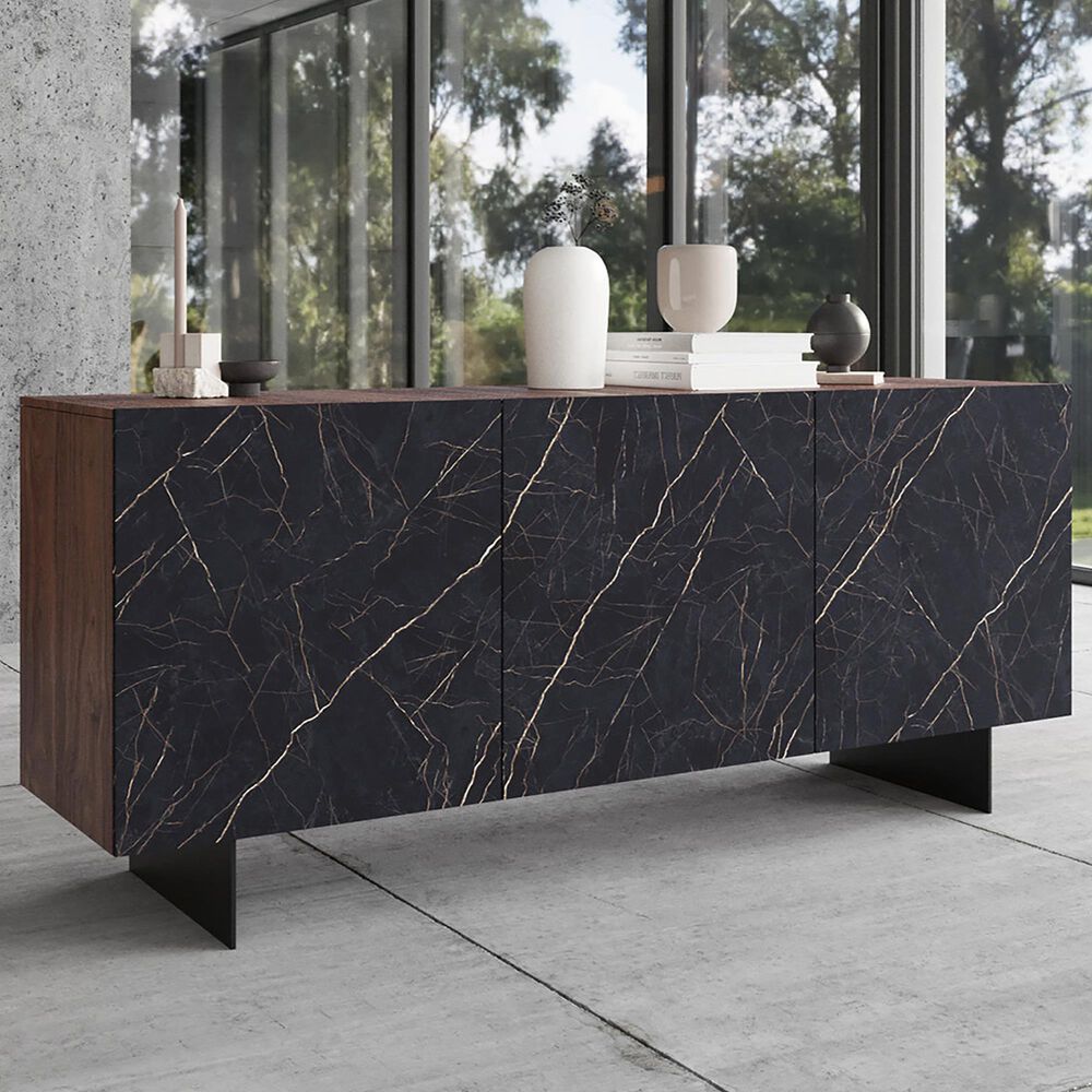 Casabianca Home Totem 3-Door Buffet in Walnut and Black, , large