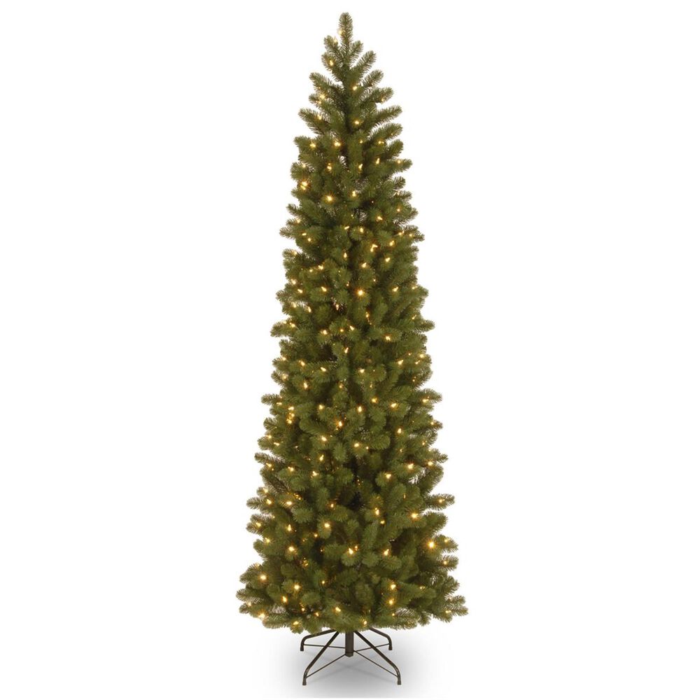 National Tree 7.5" Feel Real Downswept Douglas Fir Pencil Slim Hinged Green Tree with 350 Dual LED Lights, , large