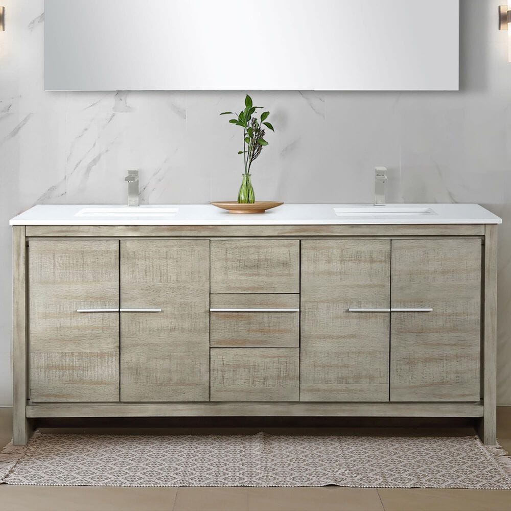 Lexora Home Lafarre 72&quot; Double Bathroom Vanity in Rustic Acacia with 2 cm White Quartz Top and Rectangular Sinks, , large