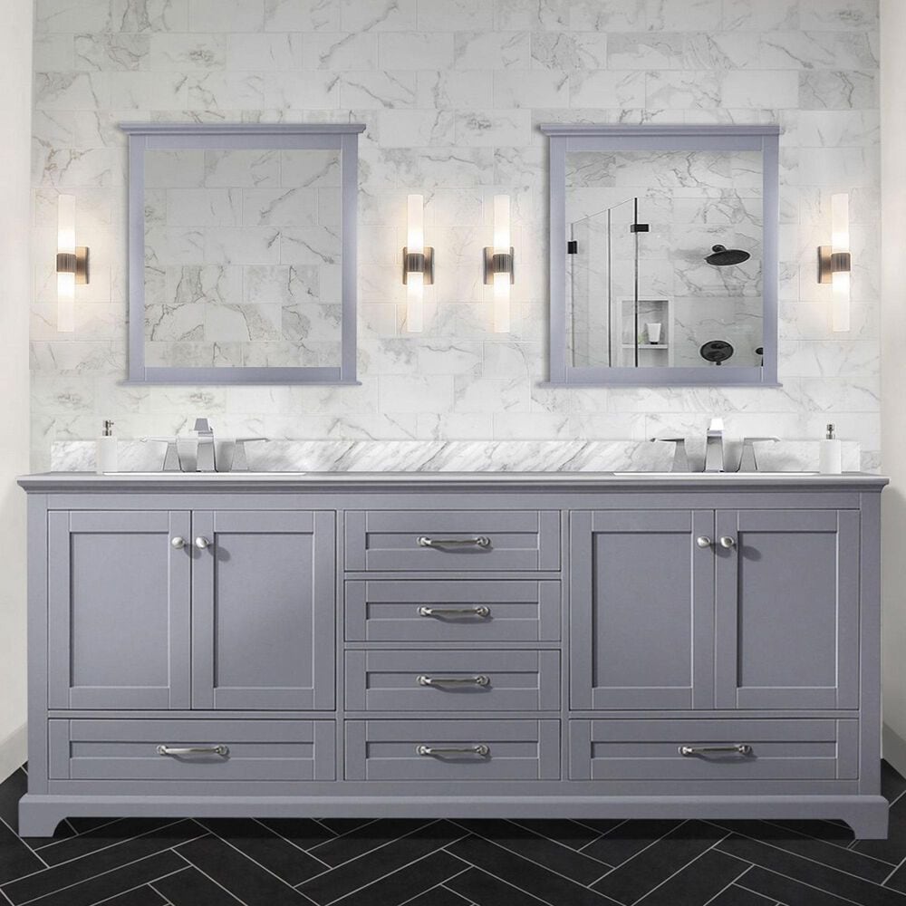 Lexora Home Dukes 80&quot; Double Bathroom Vanity in Dark grey with 2 cm White Carrara Marble Top and Rectangular Sinks, , large