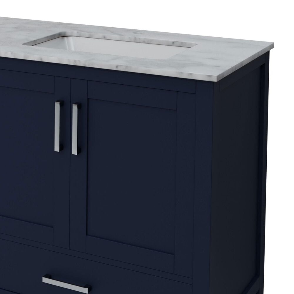 Lexora Home Jacques 72&quot; Double Bathroom Vanity in Navy Blue with 2 cm White Carrara Marble Top and Rectangular Sinks, , large