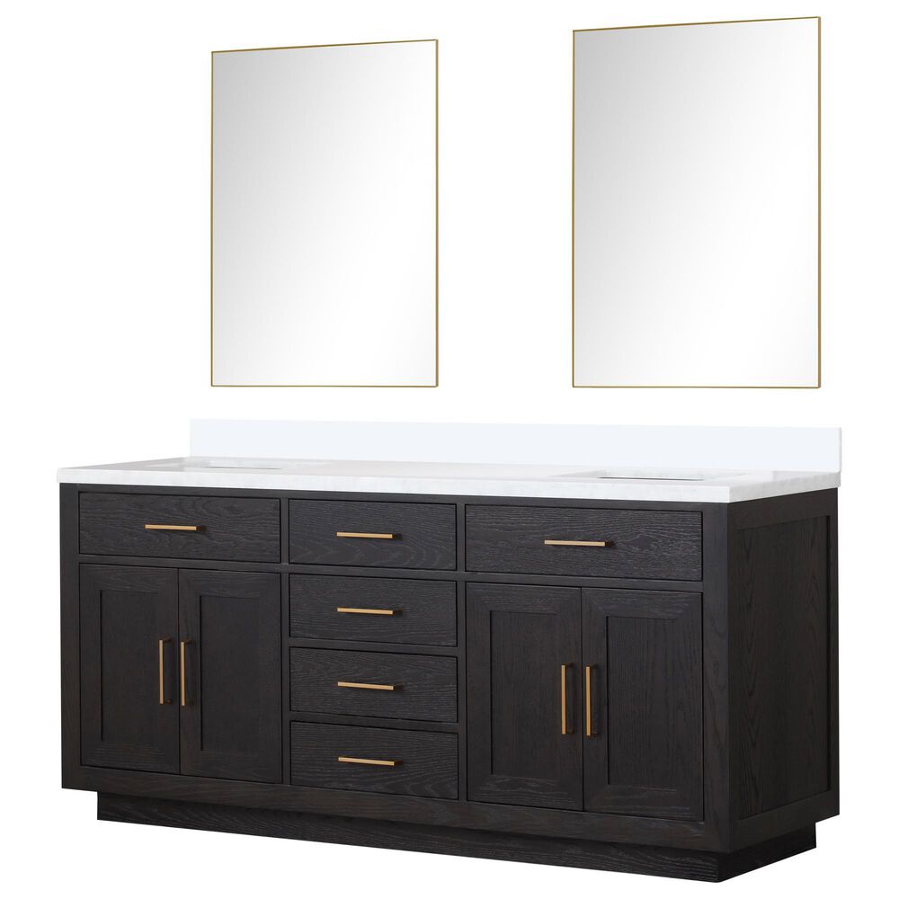 Lexora Home Abbey 72" Double Bathroom Vanity in White Oak with 2 cm White Quartz Top, Rectangular Sinks and 70" Mirror, , large