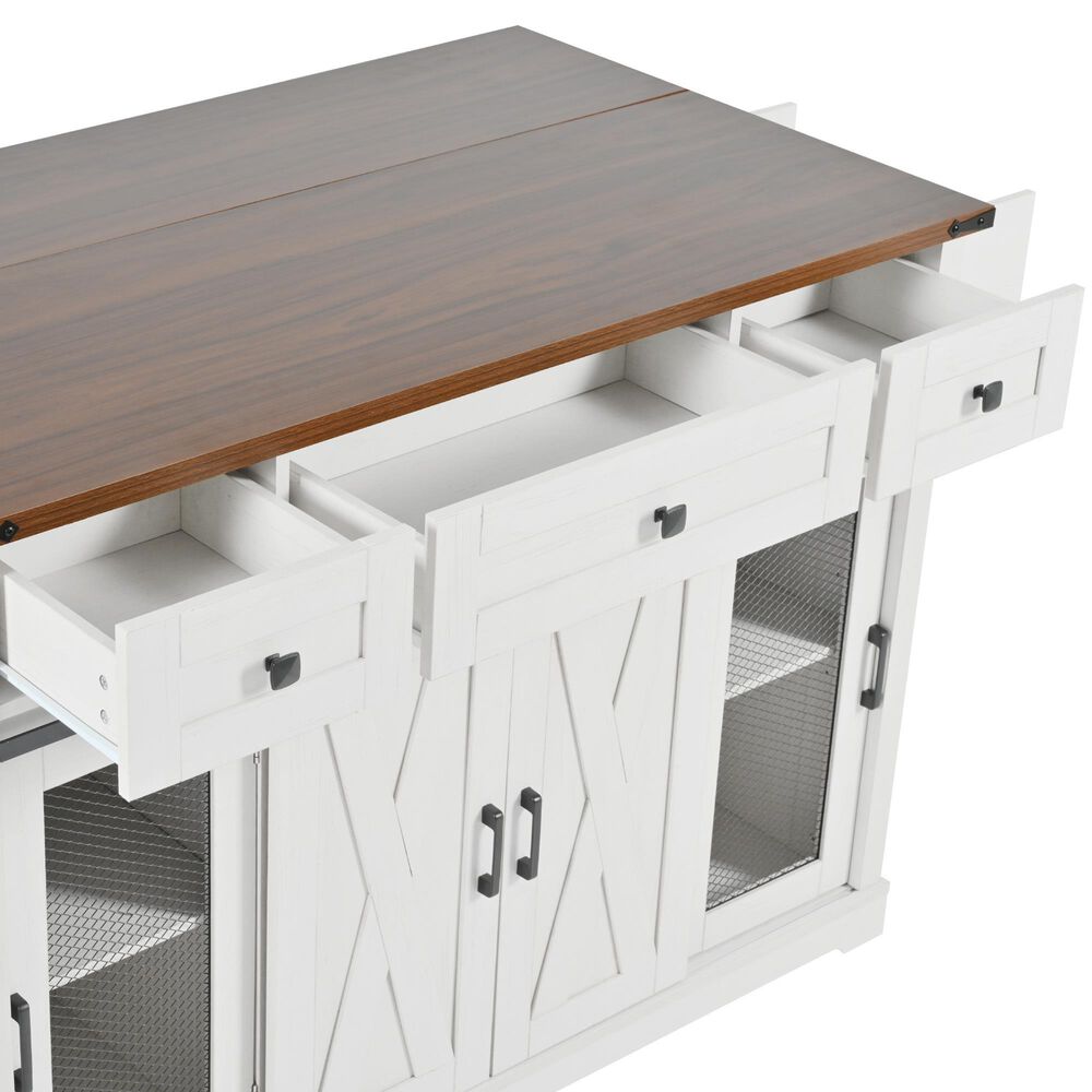 HOMLUX 58" Kitchen Island with Drop Leaf in White and Brown, , large