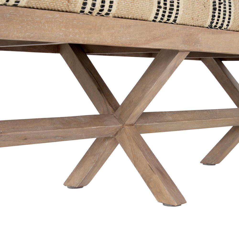 Mercana Solis Accent Bench with Beige and Black Stripe Cushion Seat in Brown, , large