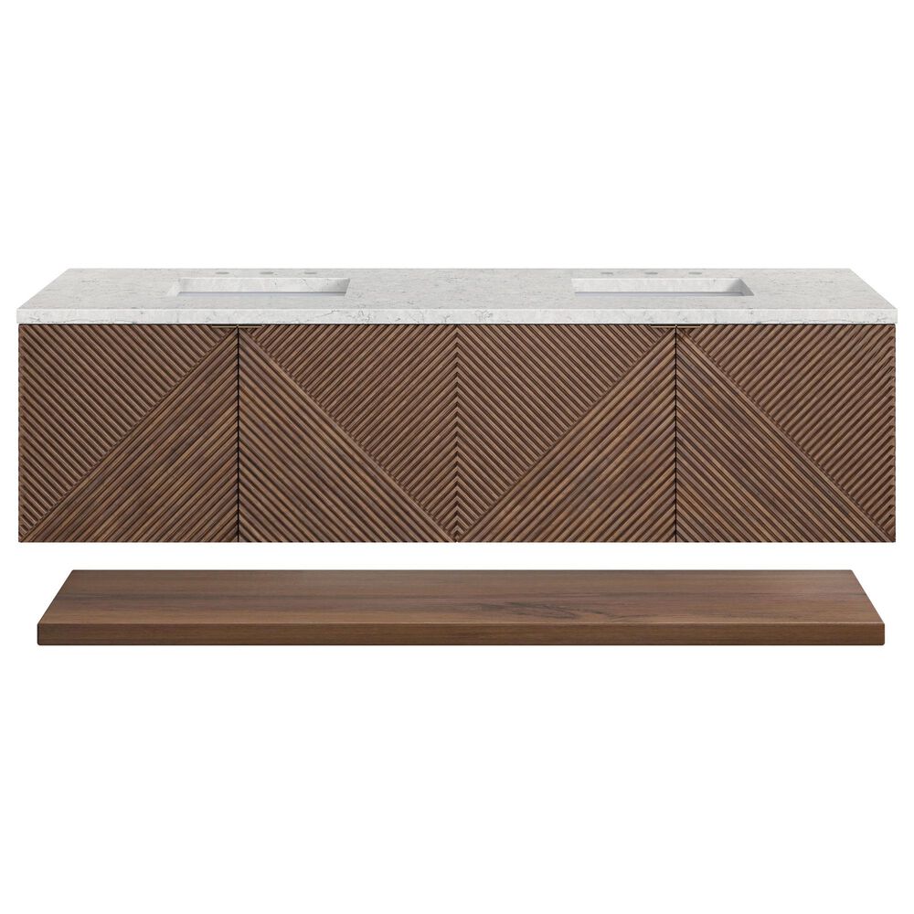 James Martin Vanities Marcello 72" Double Bathroom Vanity in Chestnut with 3 cm Eternal Jasmine Pearl Quartz Top and Rectangular Sinks, , large