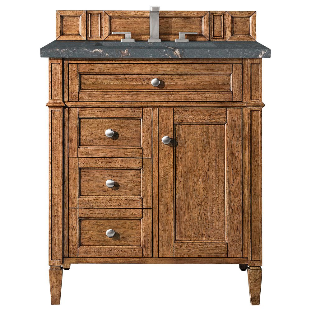 James Martin Vanities Brittany 30" Single Bathroom Vanity in Saddle Brown with 3 cm Parisien Bleu Quartz Top and Rectangular Sink, , large