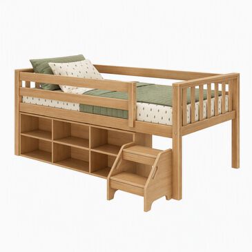 Birch Hollow Scandinavian Twin Low Loft Bed with Bookcase and Stepstool in Blonde, , large