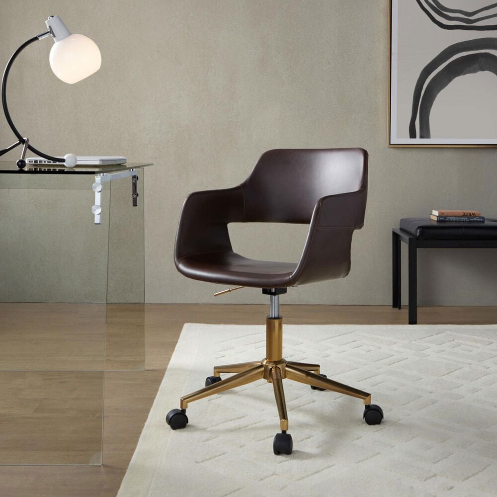 Lumisource Margarite Task Chair with Espresso Faux Leather Cushion in Gold, , large