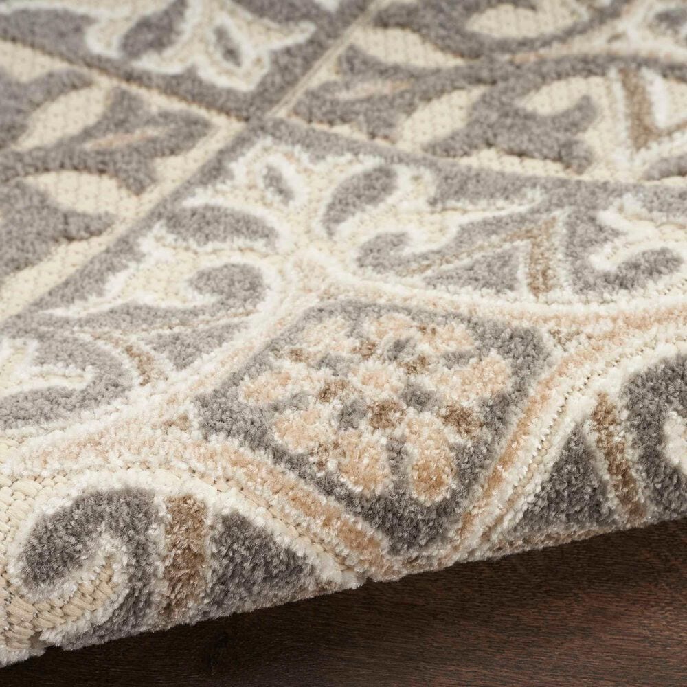 Nourison Aloha Damask 7&#39;10&quot; x 10&#39;6&quot; Ivory and Grey Indoor/Outdoor Area Rug, , large