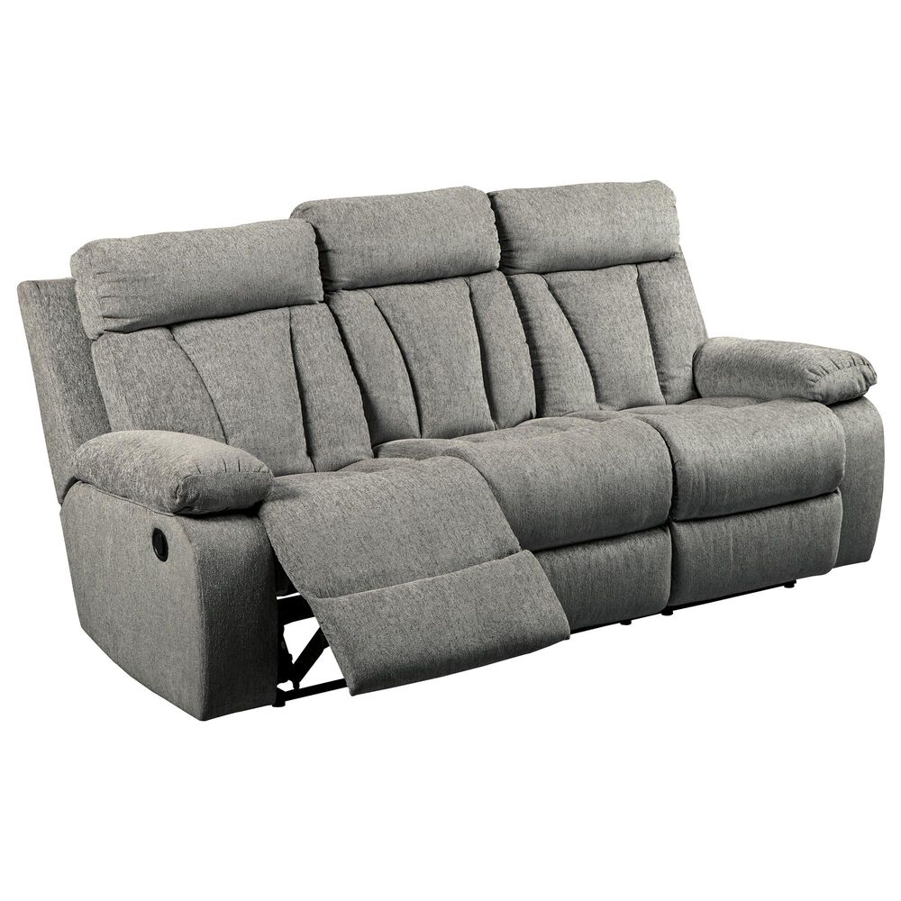 Ashley Mitchiner Manual Recliner Sofa with Drop Down Table in Fog, , large
