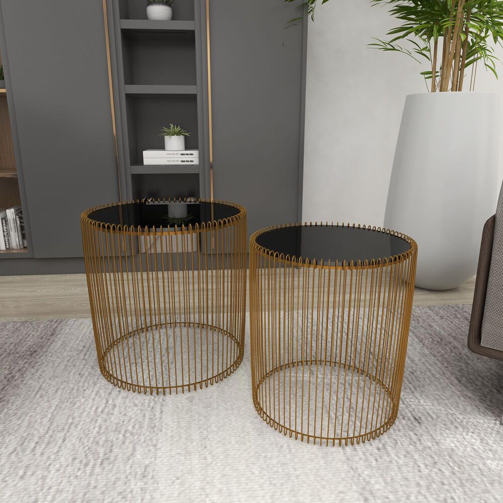 Maple and Jade Accent Table in Gold and Dark Gray &#40;Set of 2&#41;, , large