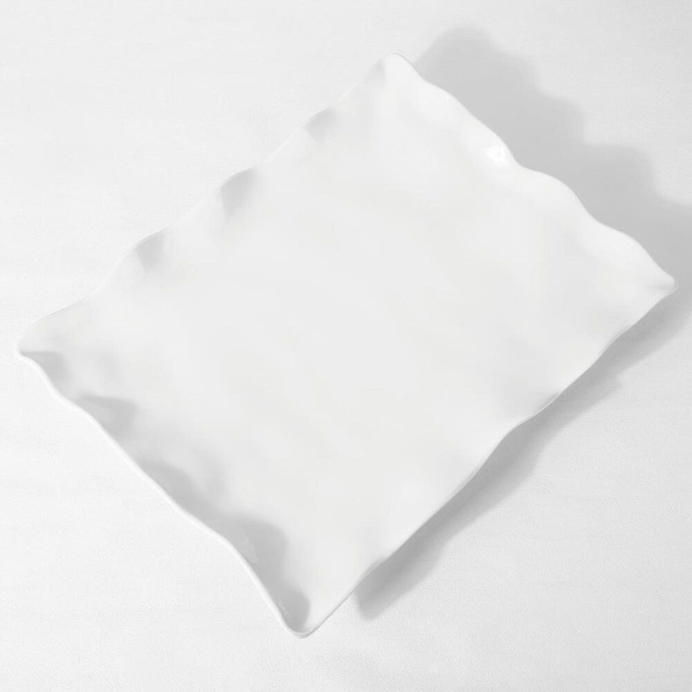 Supreme Melamine 17.5" Ruffle Rectangular Serving Tray in White, , large
