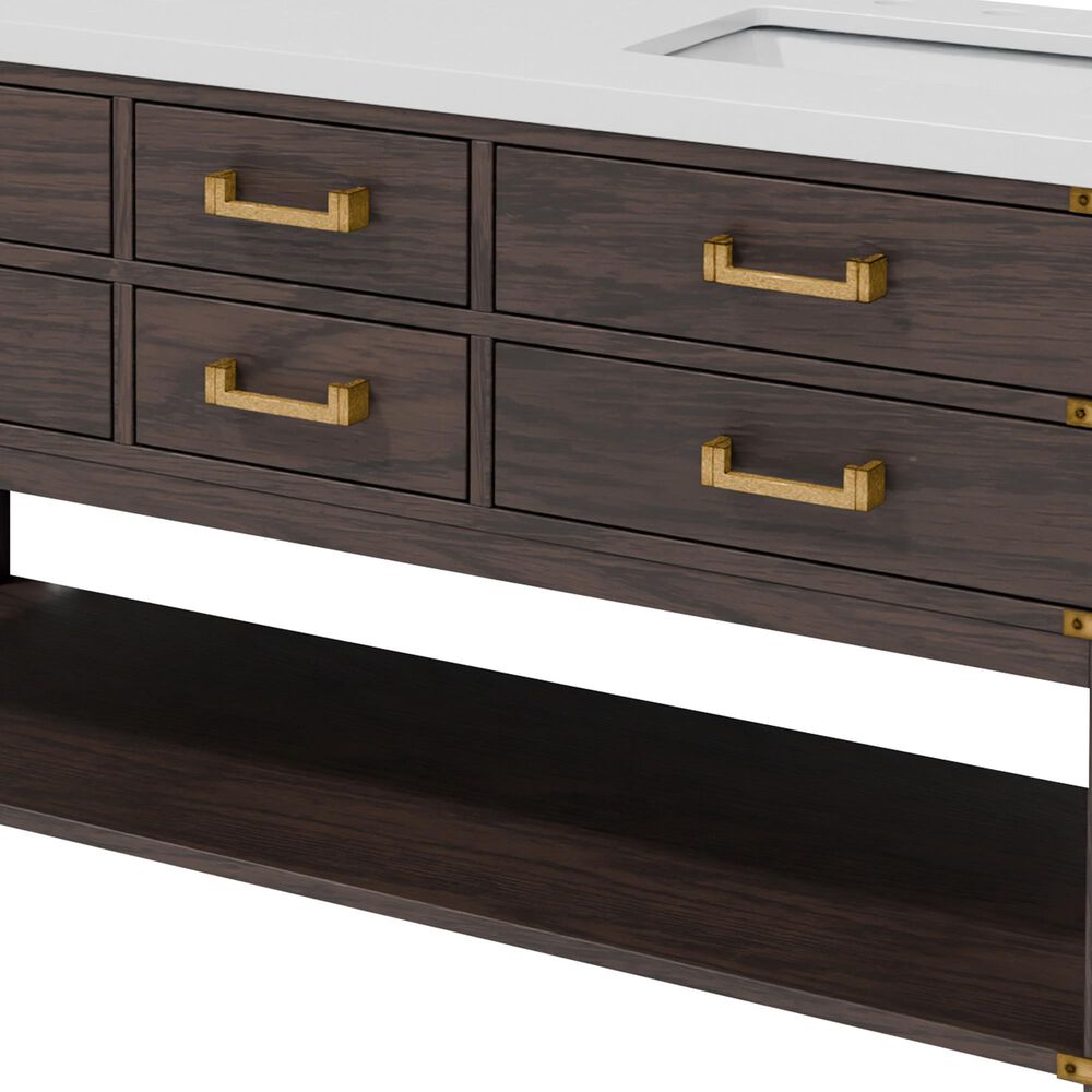 Lexora Home Norwalk 60" Double Bathroom Vanity in Brown Oak with White Quartz Top and Rectangular Sinks, , large