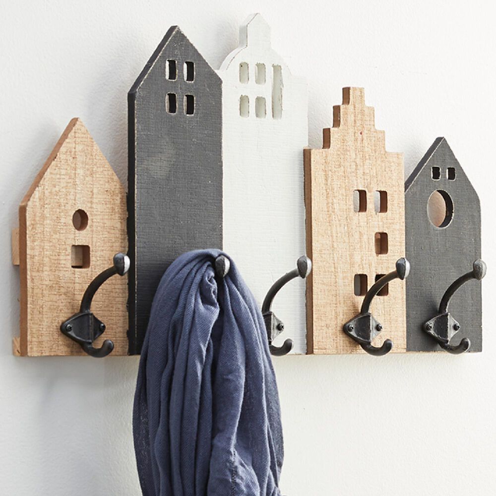Maple and Jade 22&quot; x 12&quot; Wall Hook in Natural Brown, Distressed Black and Gray, , large
