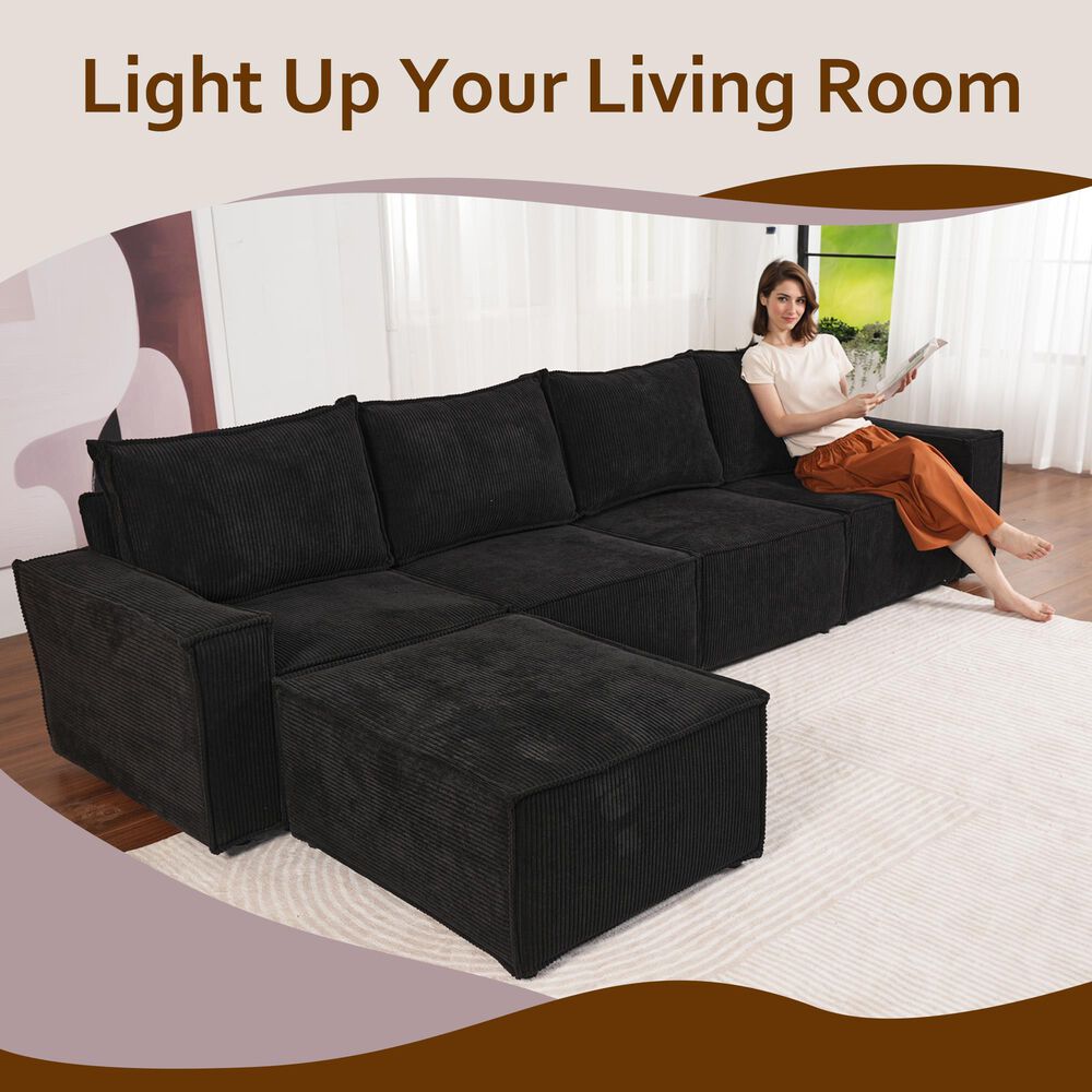 HOMLUX 127.4" Sectional Sofa in Black, , large