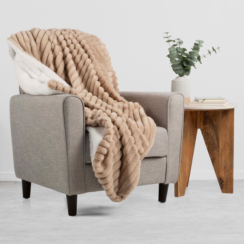 Timberlake 60" x 70" Faux Fur Throw Blanket in Taupe, , large