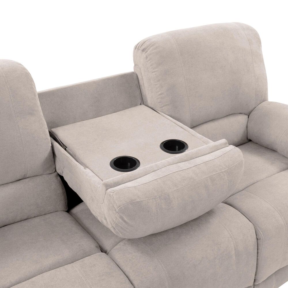 CorLiving Lea Reclining Console Sofa with Cupholders in Beige Fabric, , large