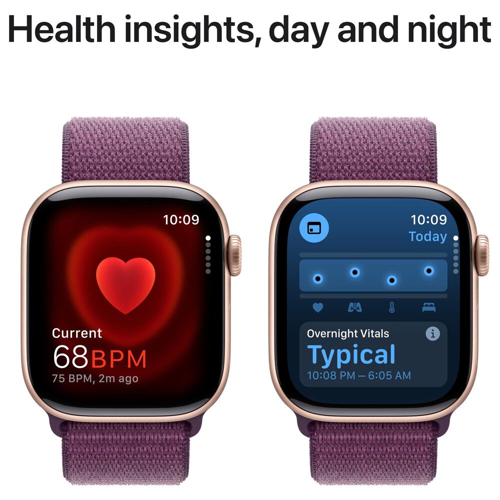 Apple Watch Series 10 GPS + Cellular 42mm Rose Gold Aluminum Case with Plum Sport Loop, , large