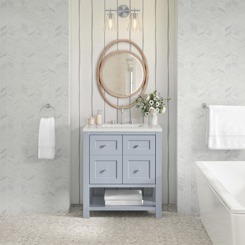 James Martin Vanities Breckenridge 30&quot; Single Bathroom Vanity in Serenity Blue with 3 cm Lime Delight Quartz Top and Rectangular Sink, , large