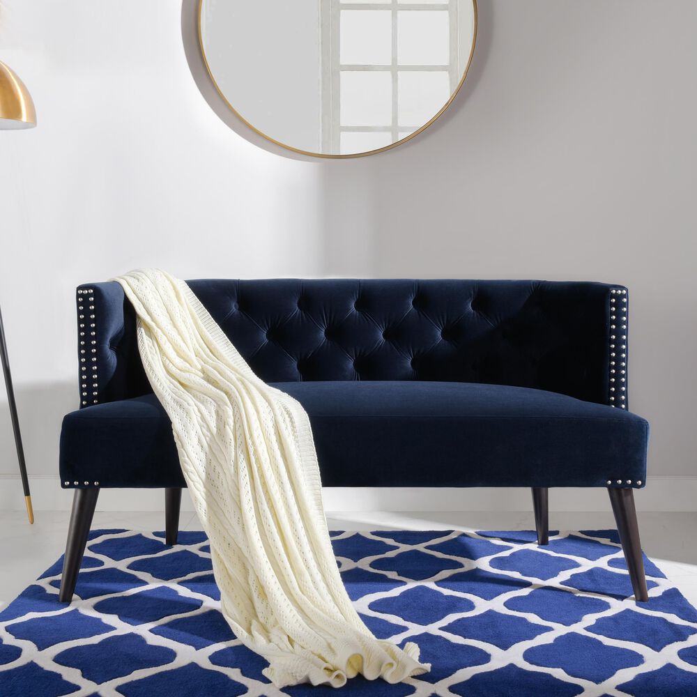 Jennifer Taylor Home Celine Tufted Settee Nailhead Accents in Dark Navy