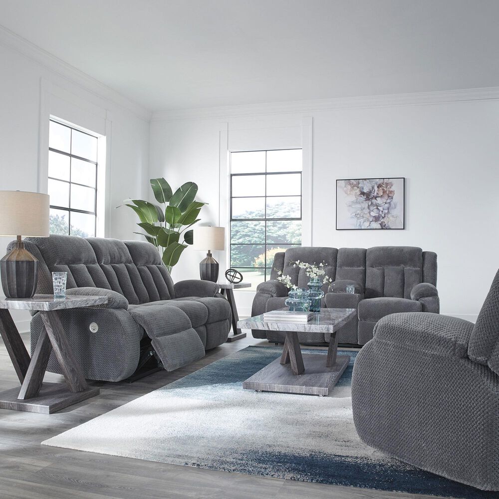 Ashley Observation Power Reclining Sofa with Drop Down Table in Steel Velvet, , large