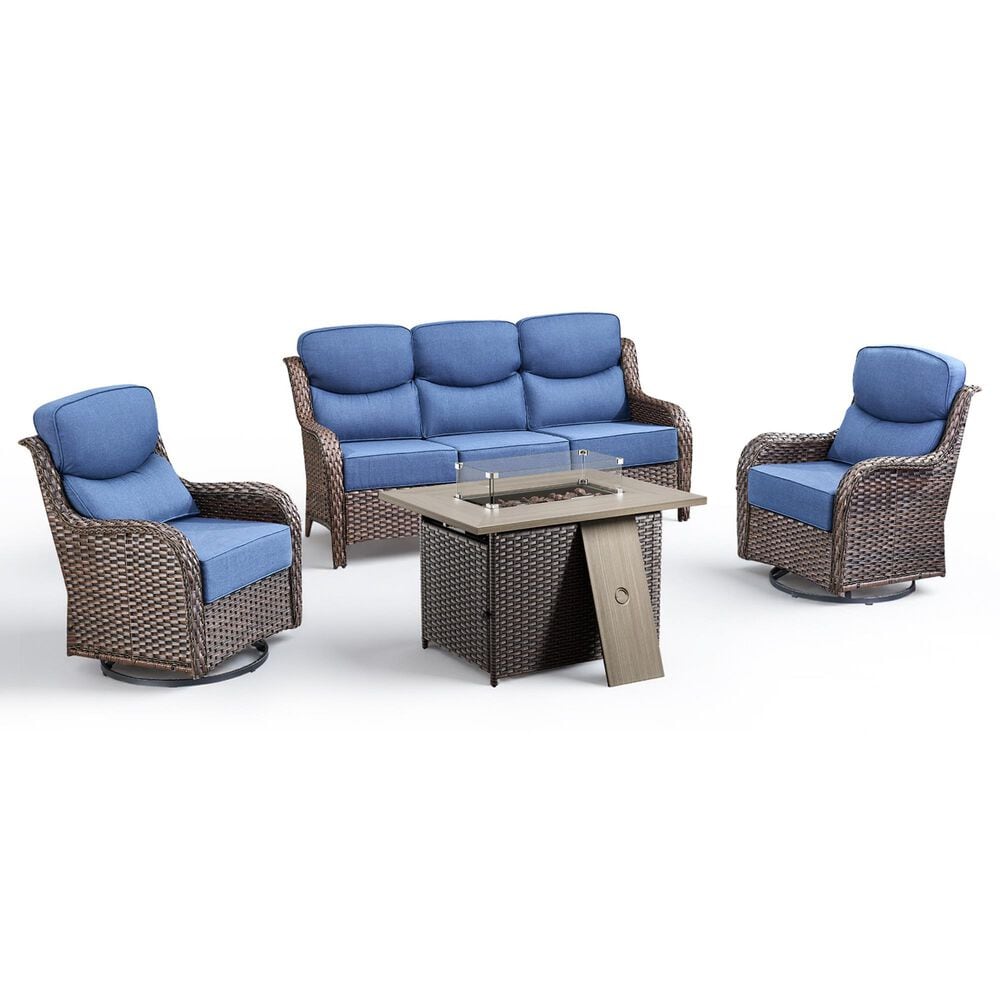 Sunwell Garden 4-Piece Firepit Set in Navy, , large