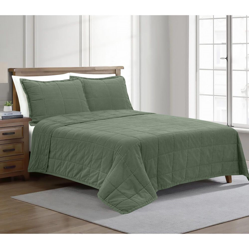 Ann Gish Cotton Canvas 3-Piece Queen Coverlet Set in Forest, , large