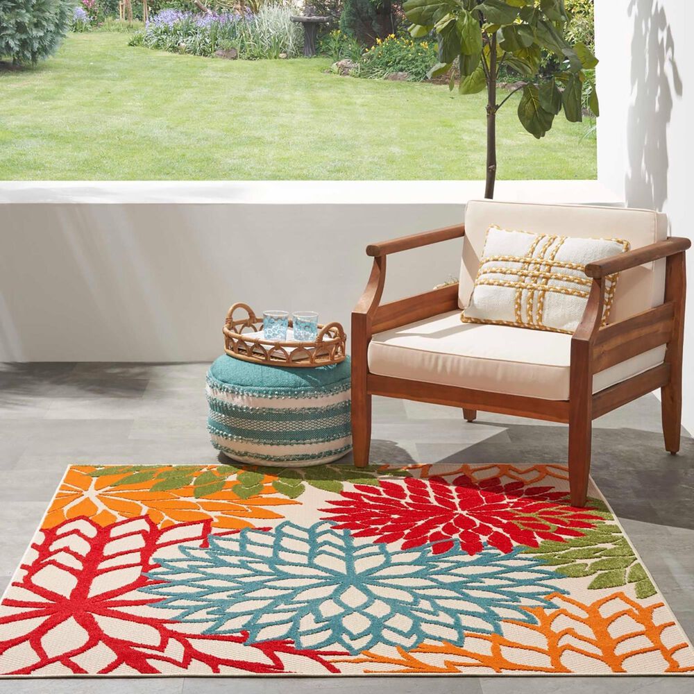 Nourison Aloha 5&#39;3&quot; Square Green Indoor/Outdoor Area Rug, , large