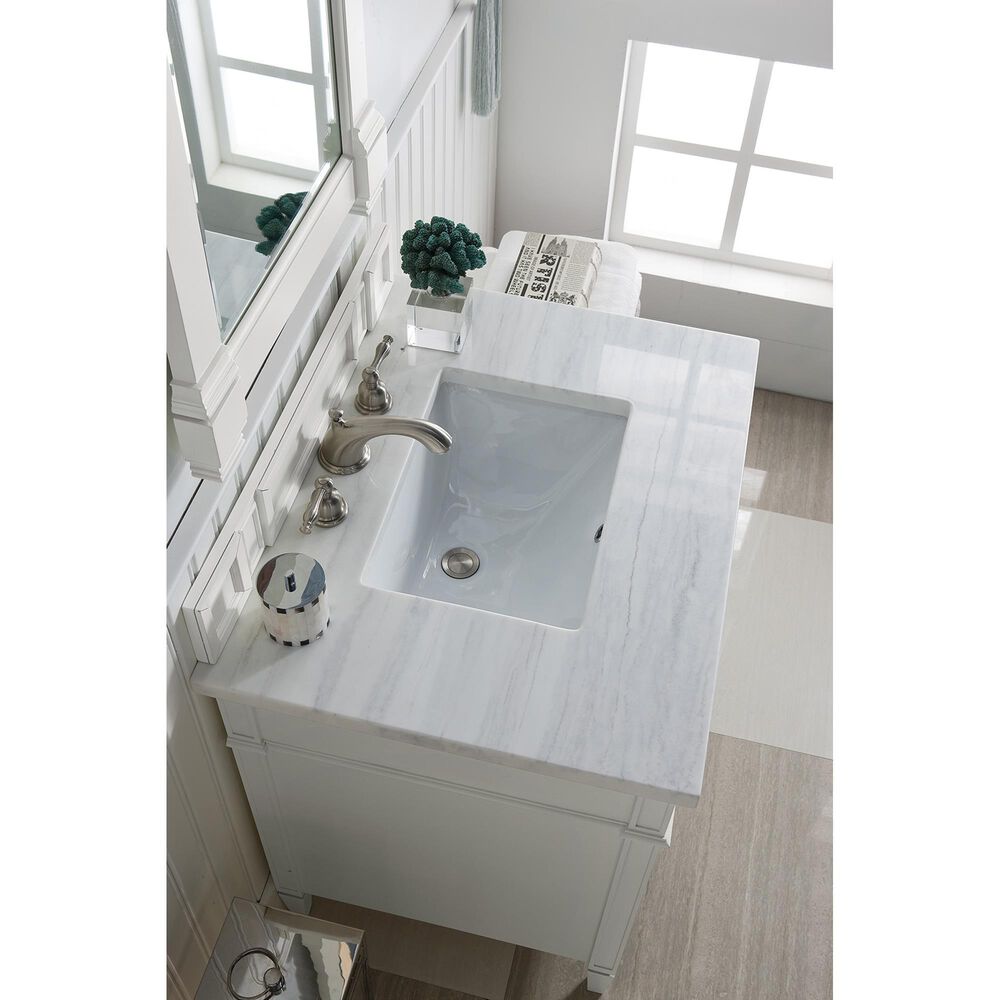 James Martin Vanities Brittany 30&quot; Single Bathroom Vanity in Bright White with 3 cm Arctic Fall Solid Surface Top and Rectangle Sink, , large