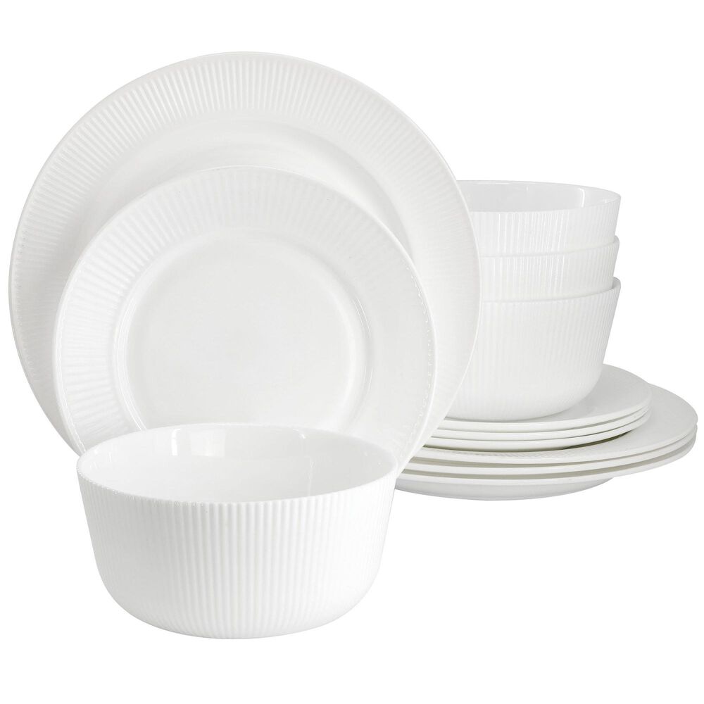 Gibson Home Swanton 12-Piece Dinnerware Set in White, , large