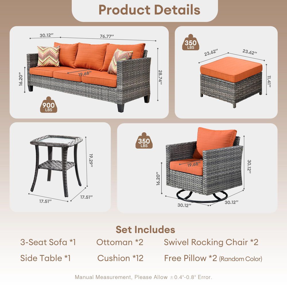 HOMLUX 6-Piece Patio Conversation Set in Orange, , large
