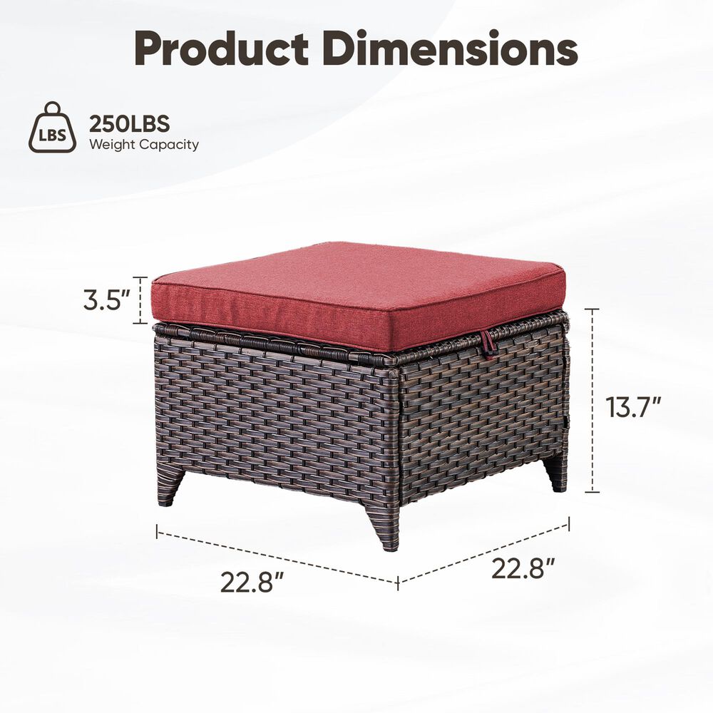 Sunwell Garden Outdoor Ottoman with Brown Rattan in Red (Set of 2), , large