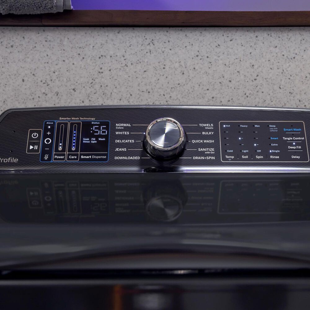 GE Profile 5.4 Cu. Ft. Top Load Impeller Washer and 7.3 Cu. Ft. Electric Dryer Laundry Pair in Sapphire Blue, , large