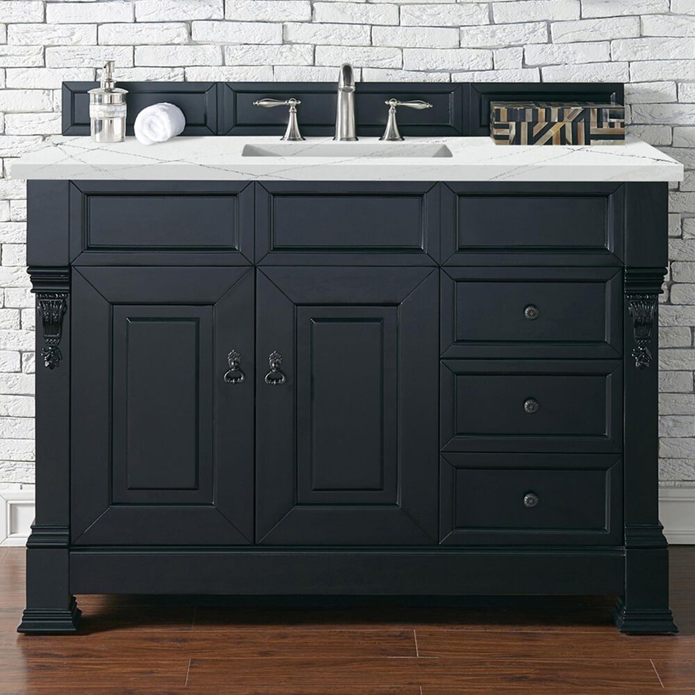 James Martin Vanities Brookfield 48&quot; Single Bathroom Vanity in Antique Black with 3 cm Ethereal Noctis Quartz Top and Rectangle Sink, , large