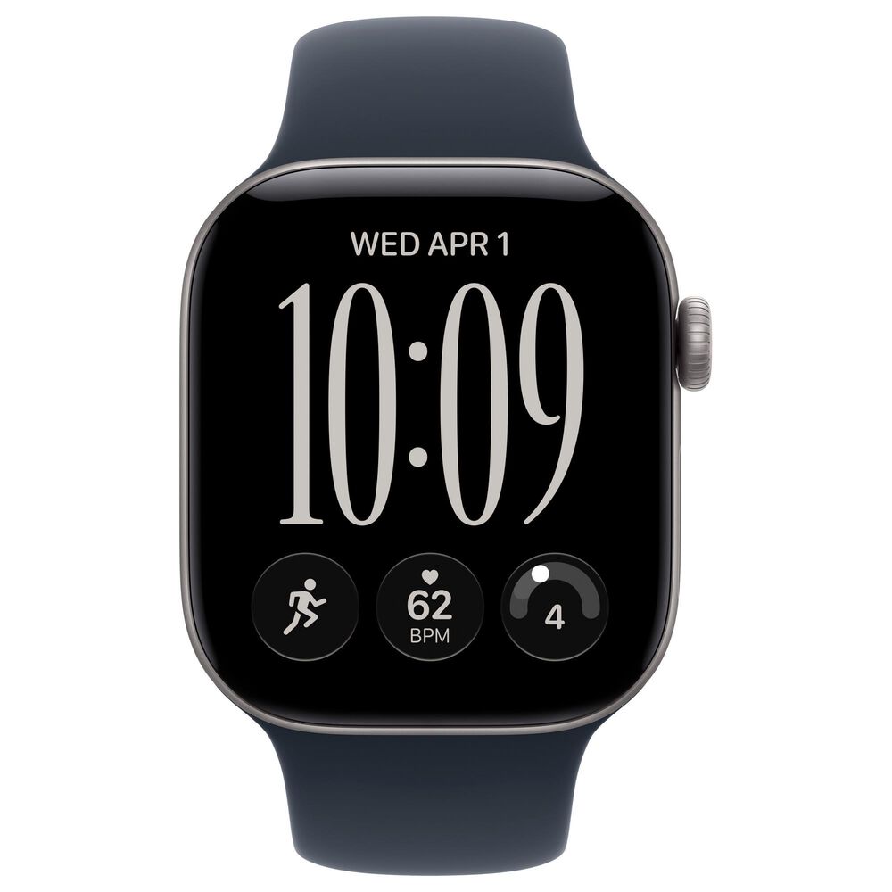 Apple Watch Series 12 (GPS) 42mm Space Gray Aluminum Case with Navy Blue Sport Band - S/M and 2-Year AppleCare+, , large