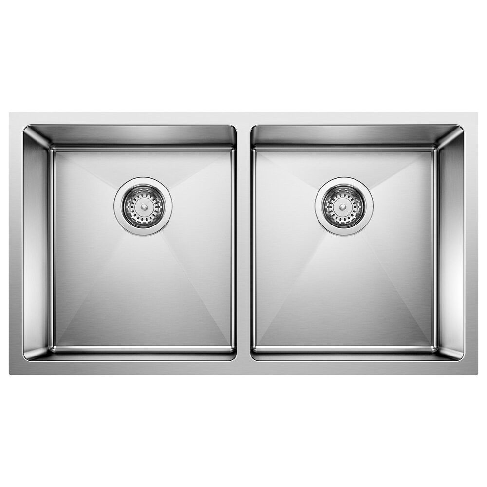 Blanco Quatrus 32" R15 Equal Double Bowl Kitchen Sink in Refined Brushed, , large