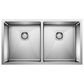 Blanco Quatrus 32" R15 Equal Double Bowl Kitchen Sink in Refined Brushed, , large