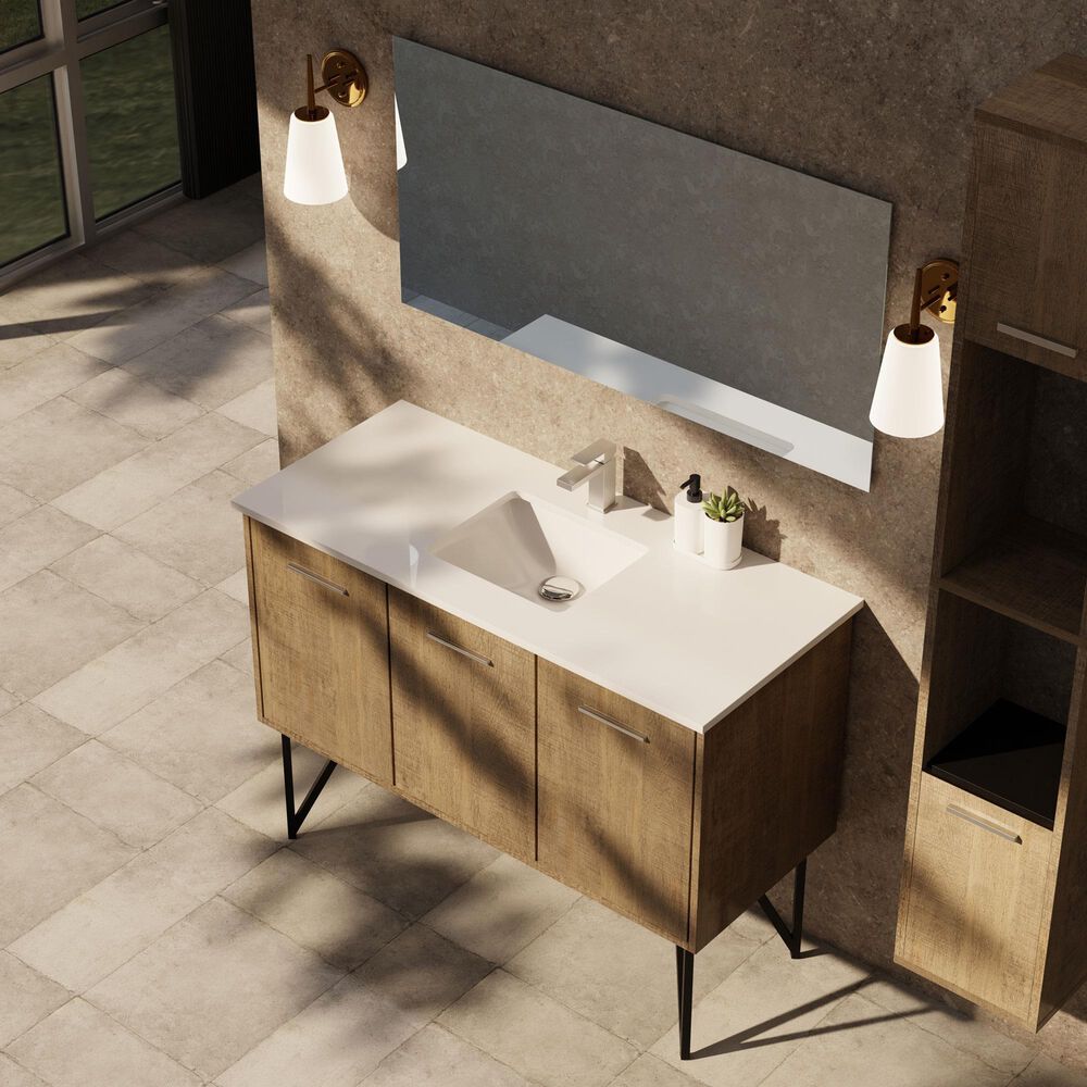 Lexora Home Lancy 48" Single Bathroom Vanity in Rustic Acacia with 2 cm White Quartz Top and Rectangular Sink, , large