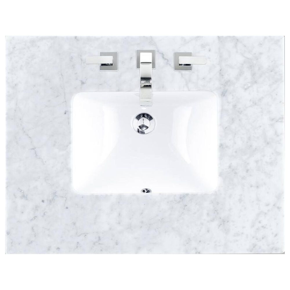 James Martin Vanities De Soto 30&quot; Single Bathroom Vanity in Bright White with 3 cm Carrara White Marble Top and Rectangular Sink, , large