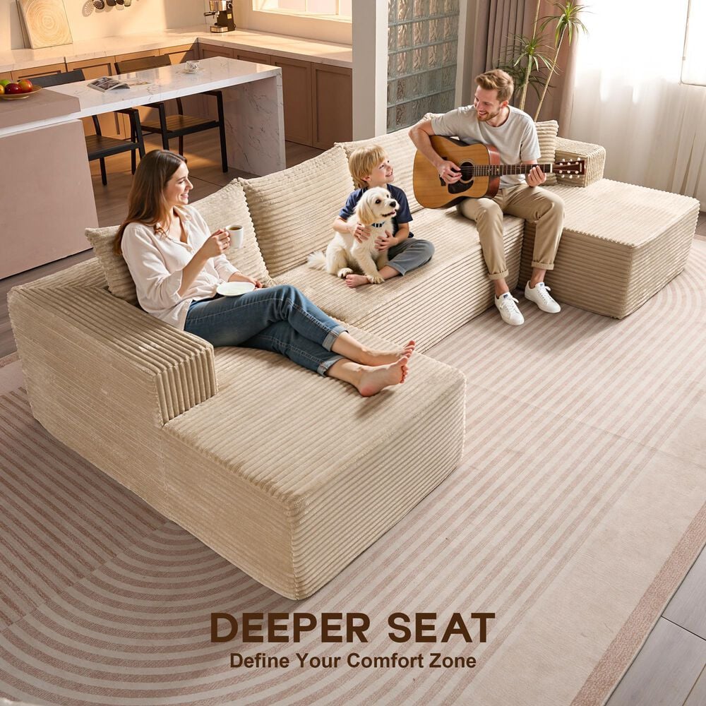 HOMLUX 134.6" Sectional Sofa with High Density Foam in Beige, , large