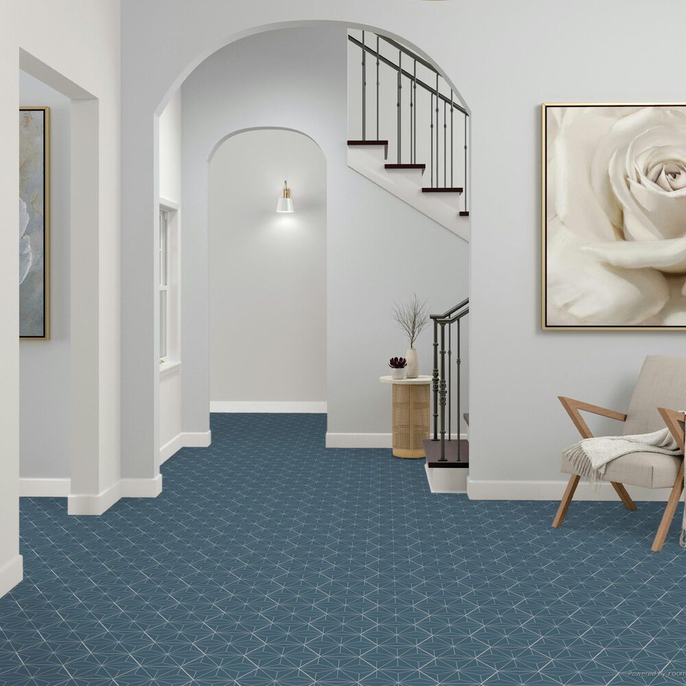 Dal-Tile Scrapbook Keepsake Blue Asanoha 8&quot; x 9&quot; Hexagon Porcelain Tile, , large
