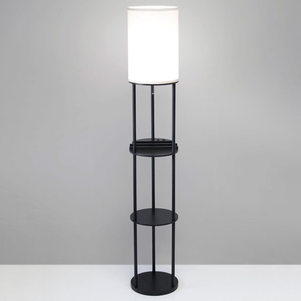 Adesso Charging Station Shelf Floor Lamp with Outlets + USB in Black, , large